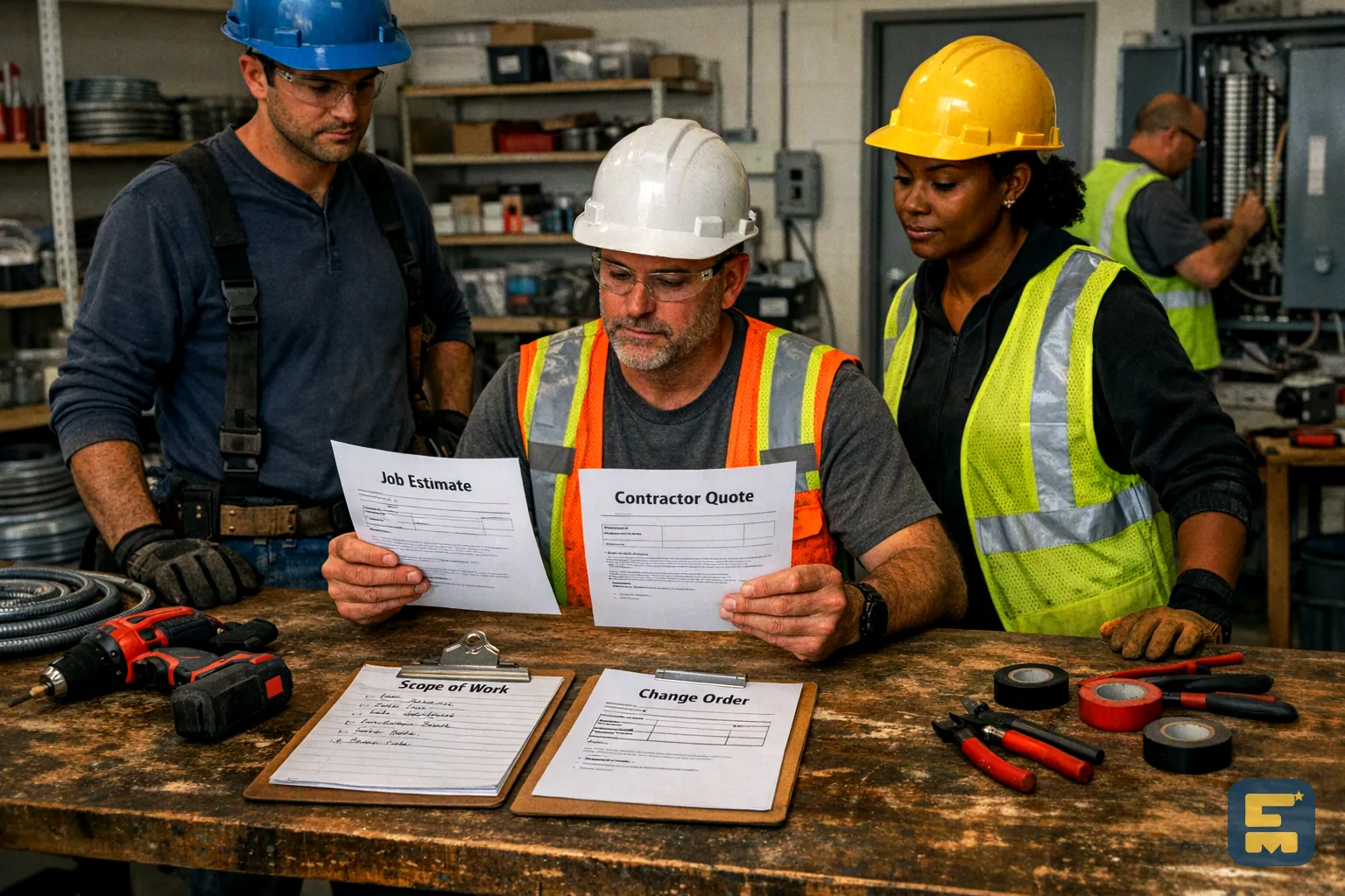 Contractor comparing a job estimate with an accepted quote before work starts